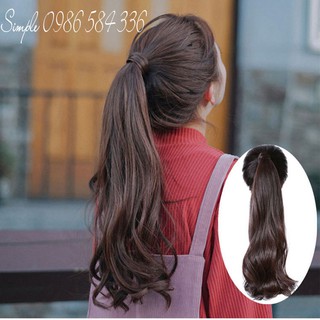 Tóc giả đuôi ngựa tơ nhân tạo cao cấp Nâu Đen [ Ảnh thật+ Tặng Sticker cá tính]