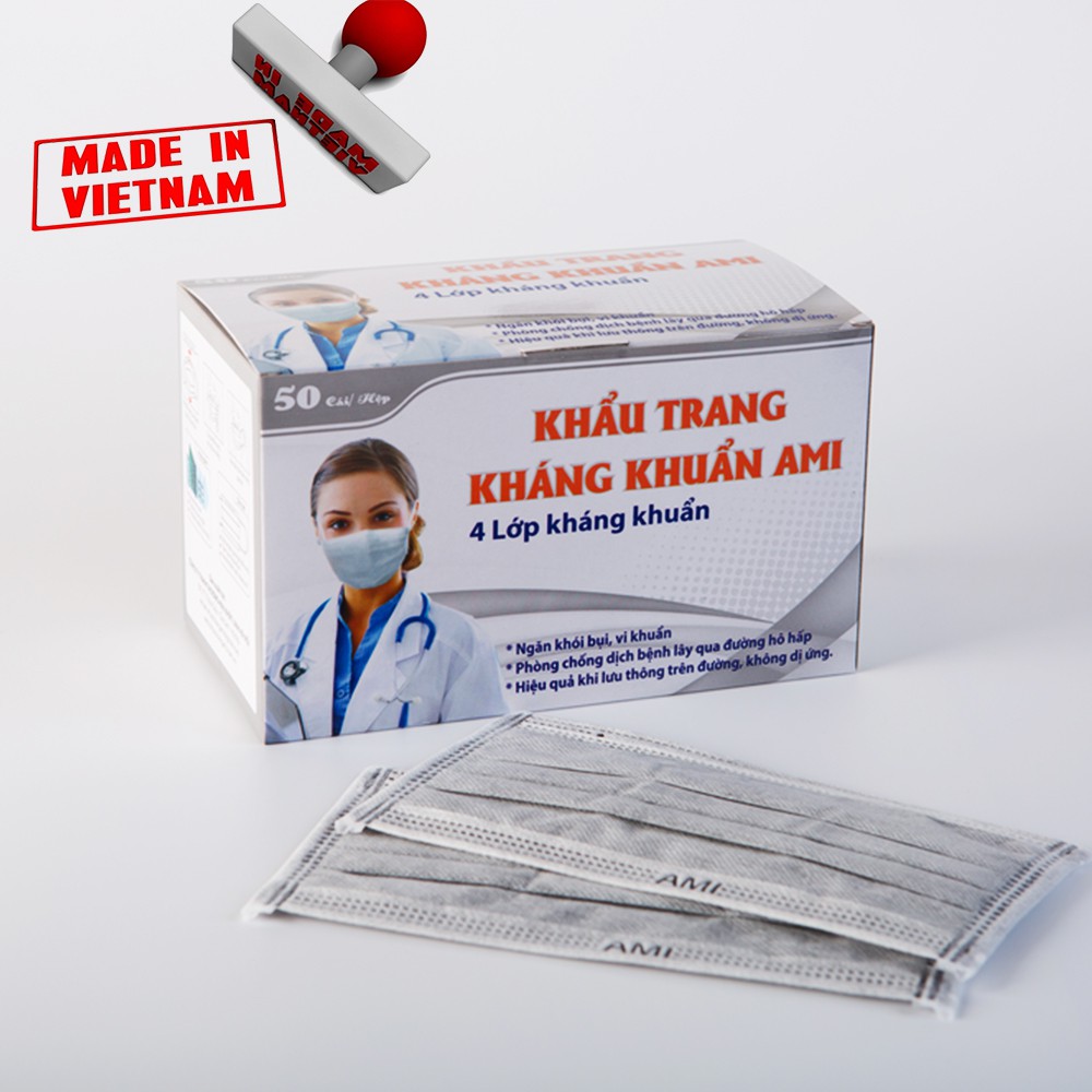 Combo 2 Hộp Khẩu Trang Y Tế AMI 50 Chiếc/Hộp, 4 Lớp Kháng Khuẩn Than Hoạt Tính