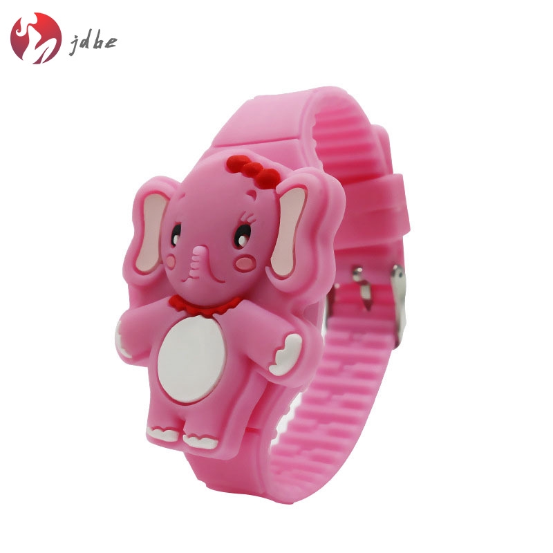 ✿JDBE✿ Girls Kids LED Electronic Watch Silicone Band Cartoon Elephant Flip Case Wrist Watch Lovely Gift