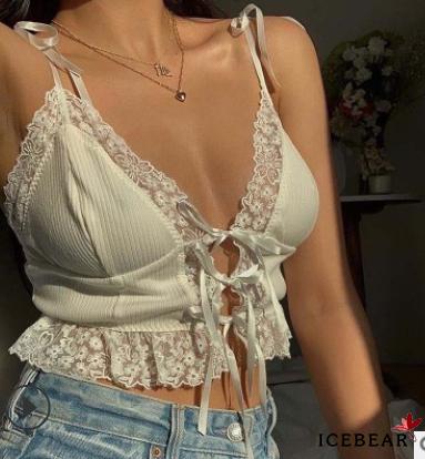 Áo Sát Nách Phối Ren Hoa Thiết Kế Cổ Chữ V Quyến Rũ