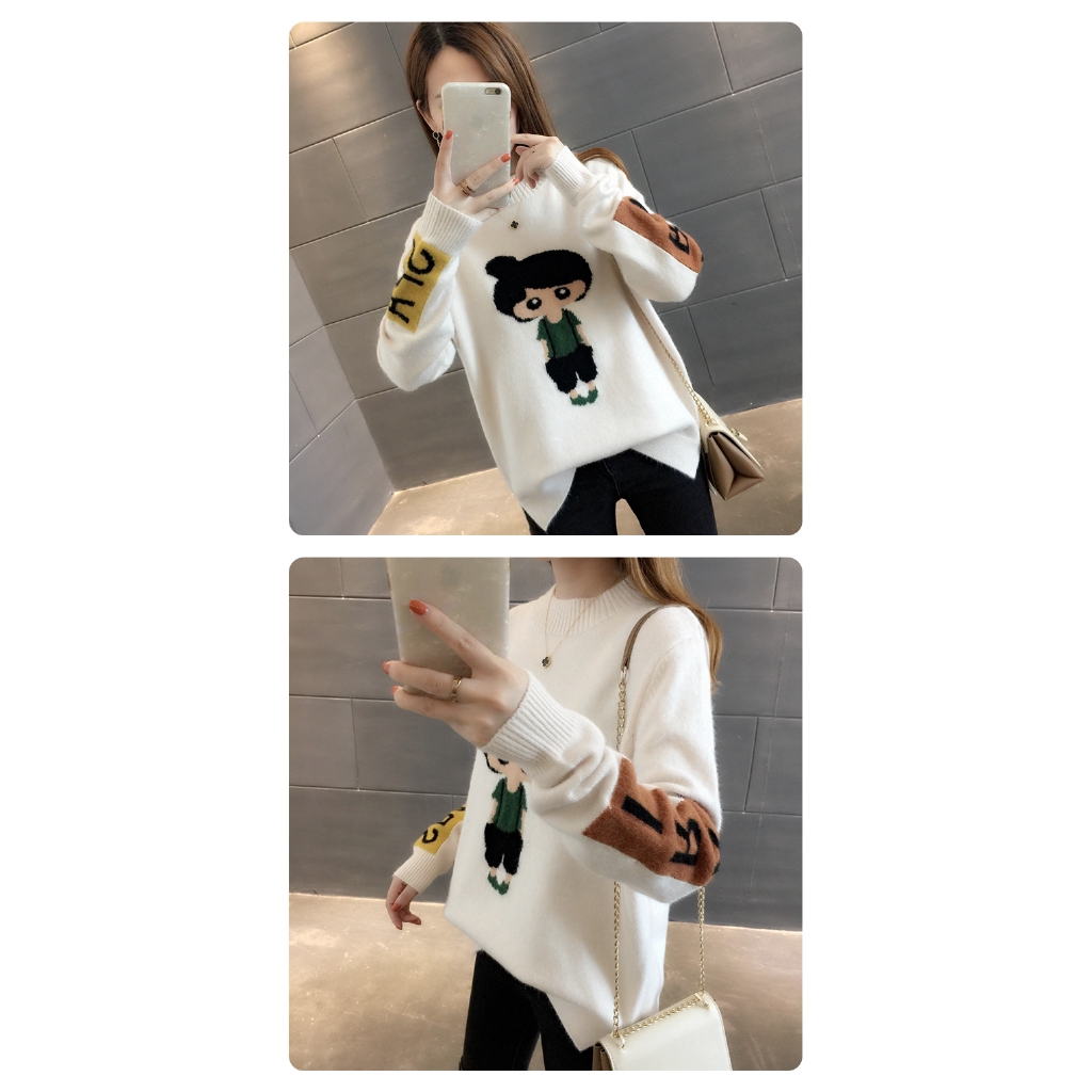 Áo len dài tay họa tiết hoạt hình phong cách Hàn Quốc xinh xắn cho nữ | BigBuy360 - bigbuy360.vn