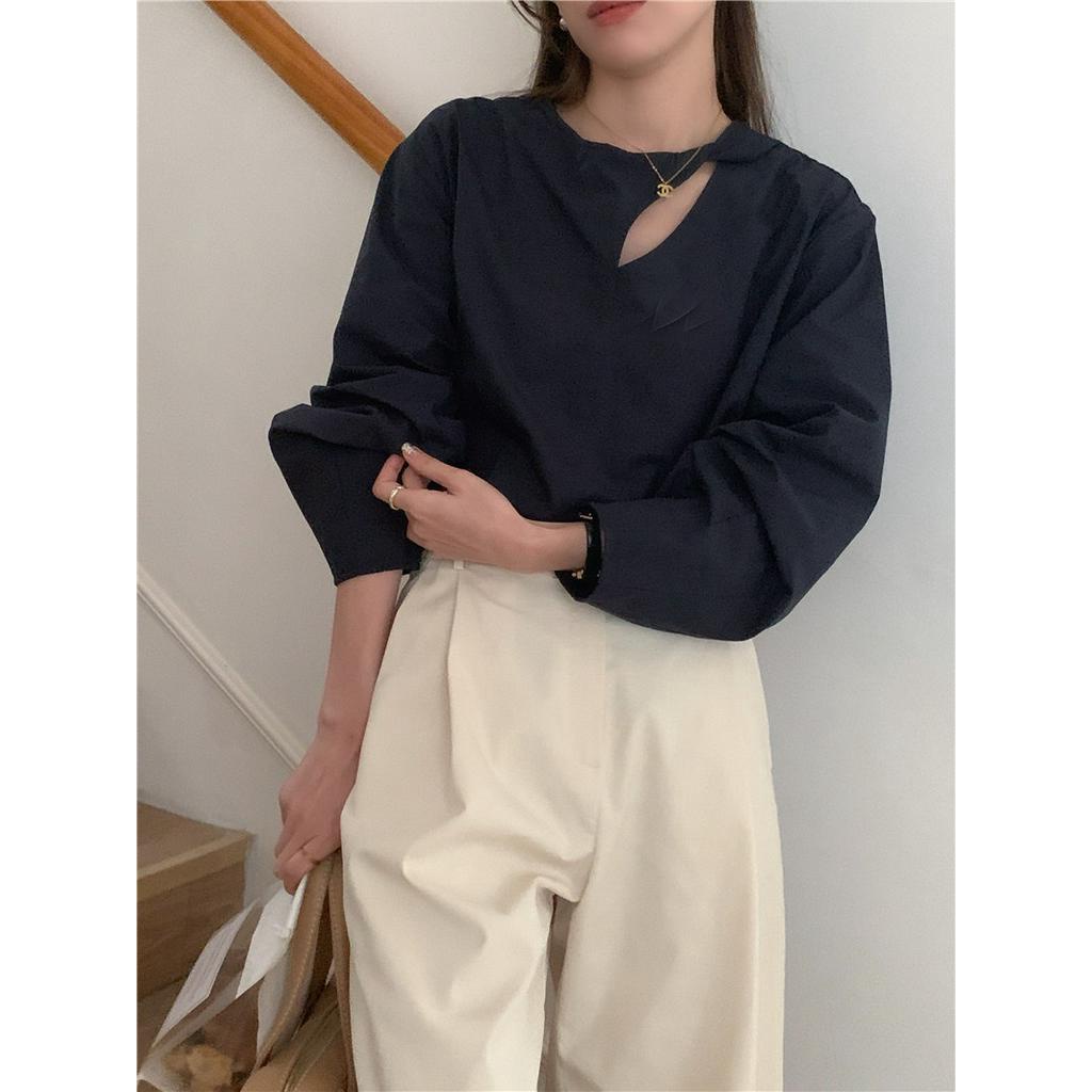 61213 Kink Thiết Kế Áo Sơ Mi Cổ Tròn Dài Tay Rộng Rãi