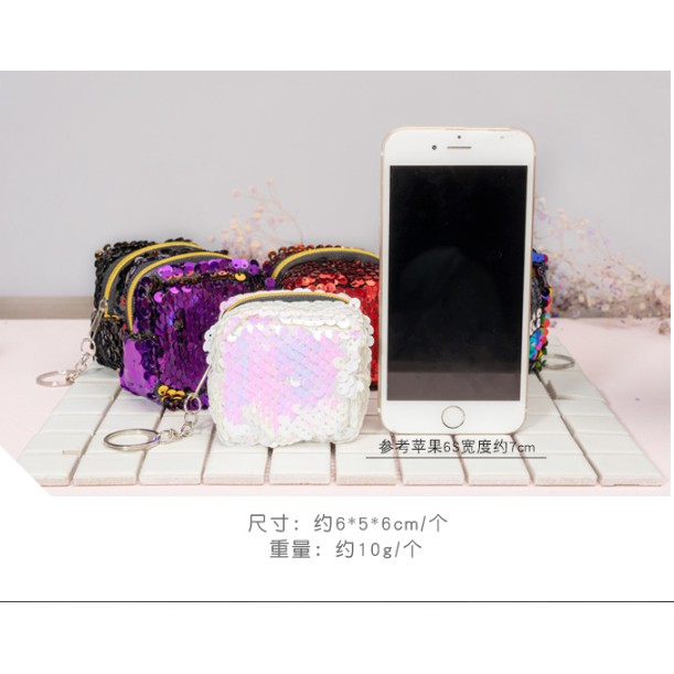 Ví hình hộp mini đính sequin lấp lánh đựng tiền đồng dễ thương | BigBuy360 - bigbuy360.vn