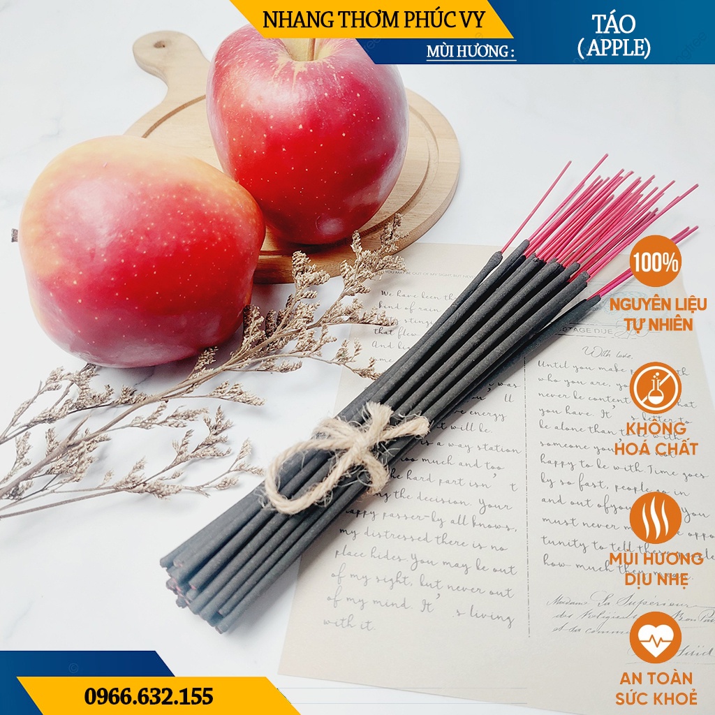 Nhang Thơm Phúc Vy Hương Táo Apple - Túi 39 Cây 28cm, Ít Khói, Thơm Nhẹ, Dễ Chịu, Không kích mũi