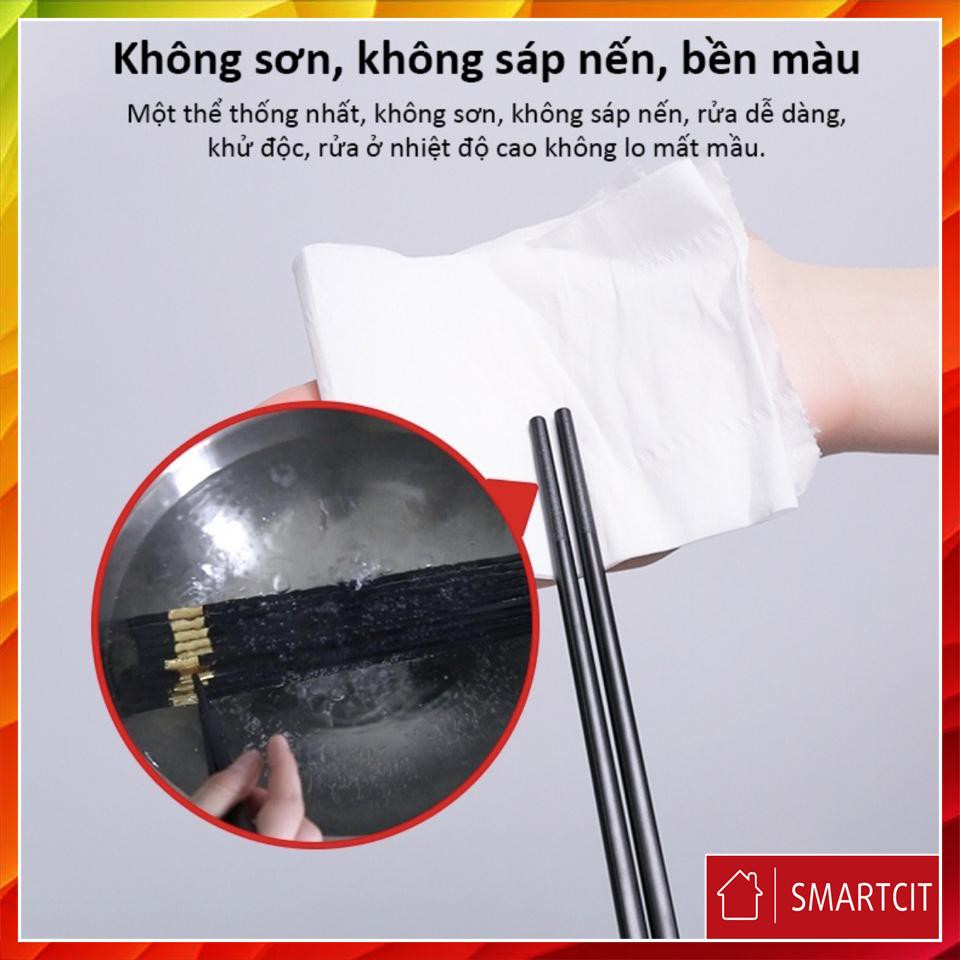 Bộ 10 đôi Đũa mạ vàng, Đũa ăn cao cấp đũa khảm vàng hàn quốc Chống Trơn- Chống Trượt- Chống Mốc- Bền Mầu T3S1