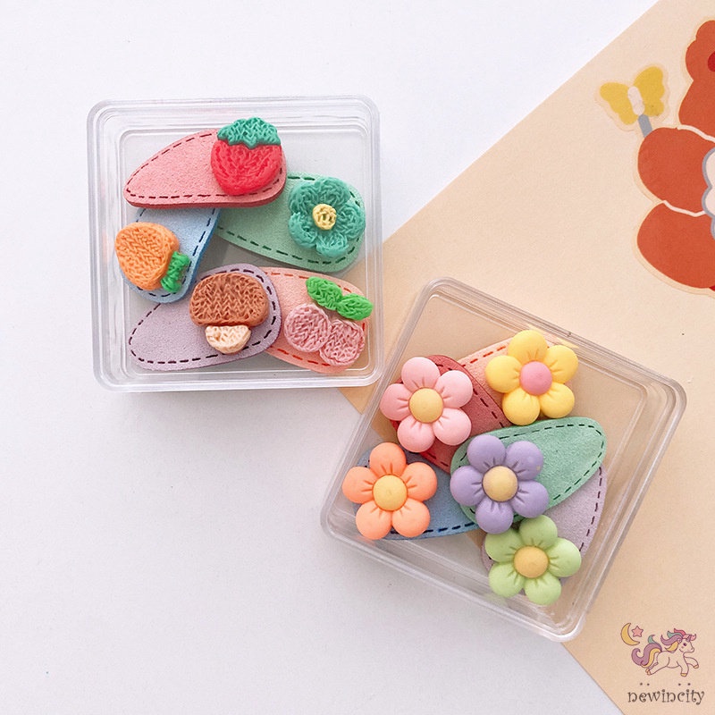 Set 5 Kẹp Tóc Càng Cua Nhỏ Họa Tiết Hoạt Hình Phong Cách Hàn Quốc Cho Bé Gái