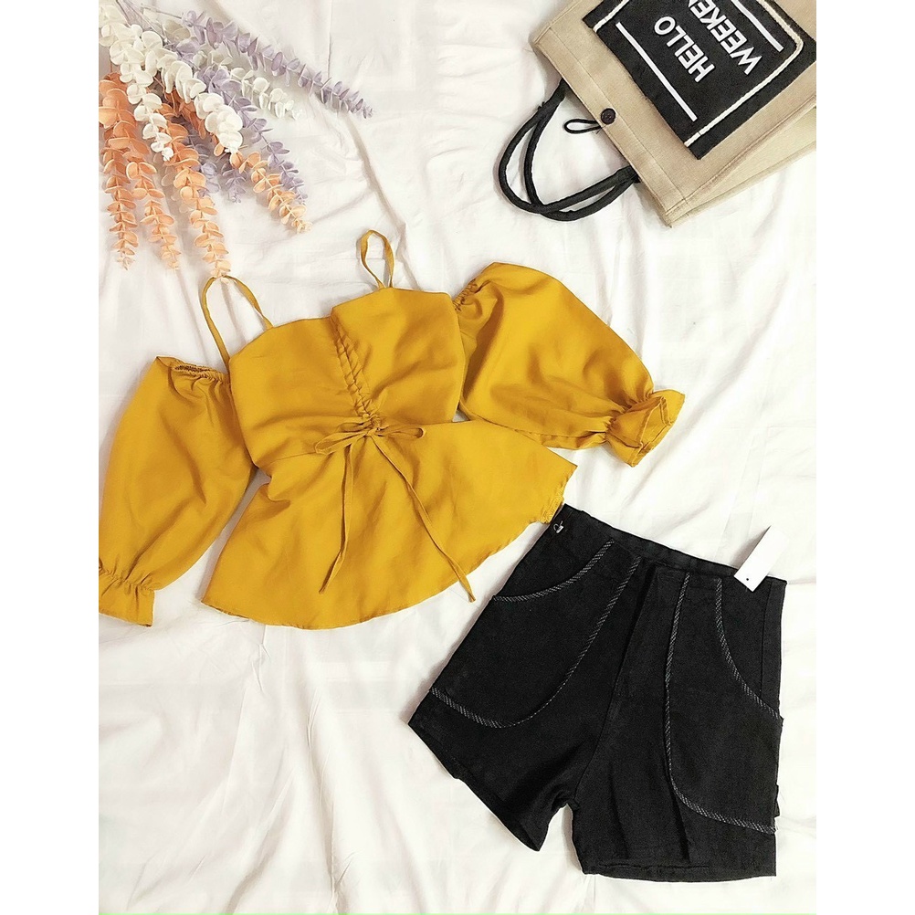 [ DƯỚI 58KG] Quần short kaki lưng siêu cao chạy viền quanh túi NA