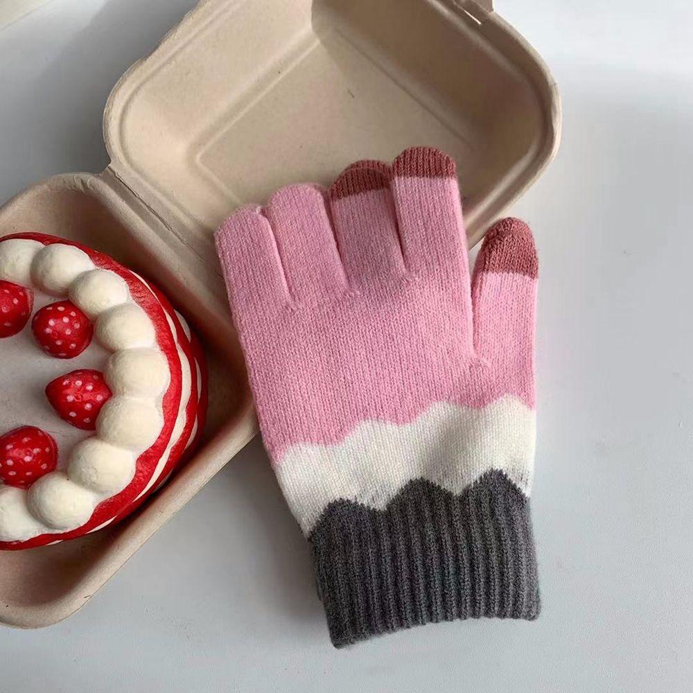 Găng Tay Len Phối Nhung Mềm Mại Màu Sắc Tương Phản Thiết Kế Đơn Giản Thời Trang Cho Nữ