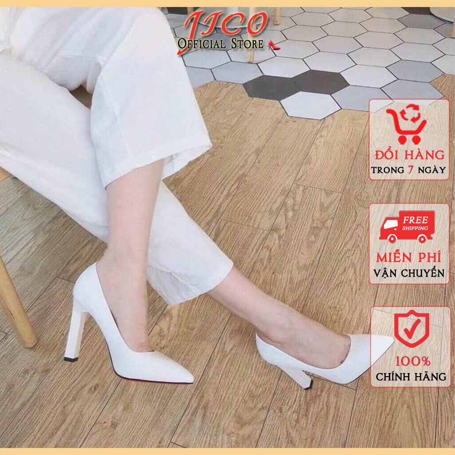 GIÀY CAO GÓT BÍT MŨI MÀU TRẮNG TRƠN CAO 8 PHÂN - JICO SHOES -