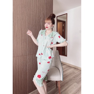 Đồ bộ pijama lụa 100d cao cấp cổ bèo quần lửng nhẹ nhàng thoáng mát
