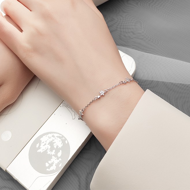 Lắc tay vòng tay nữ bạc s925 dây xích những ngôi sao đính đá Cá jewelry LTB63
