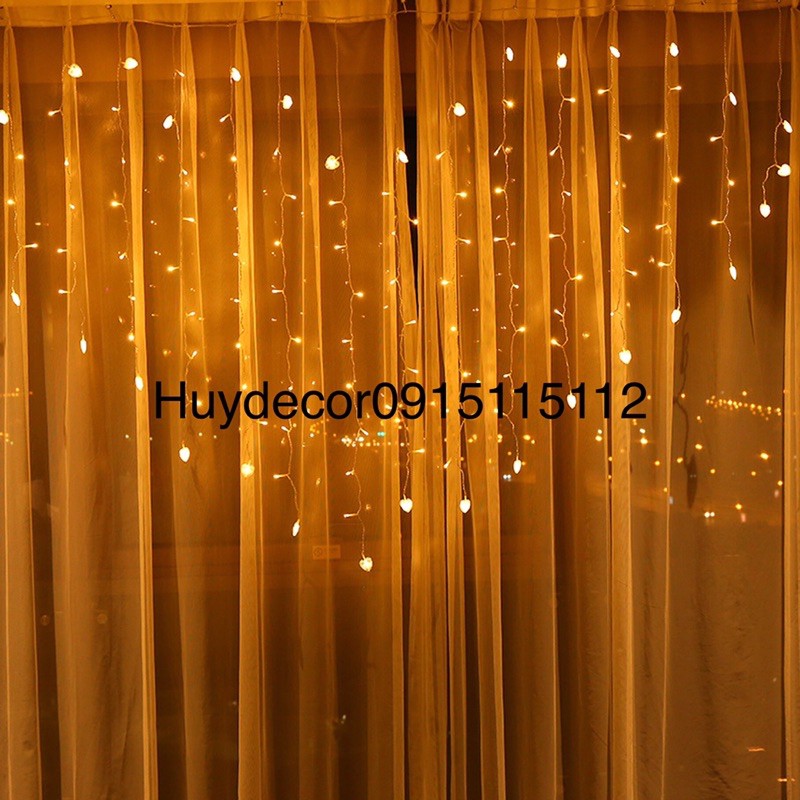 Đèn nháy rèm led hình trái tim lãng mạn cắm điện ,đèn led rèm , đèn nháy rèm Huydecor