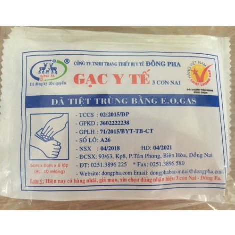 COMBO 50 gói GẠC Y TẾ 5x6x8 lớp ĐÔNG PHA (10 MIẾNG/GÓI)