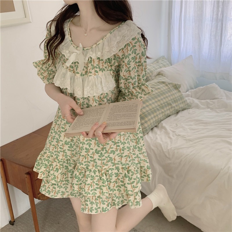 (SẴN) Set bộ mặc nhà ngắn hoa nhí quảng châu