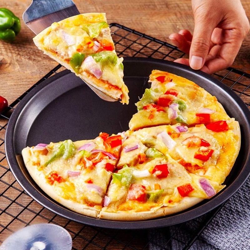 Khuôn làm bánh pizza, khay nướng bánh pizza chống dính bằng thép Cacbon 8/10 Inch