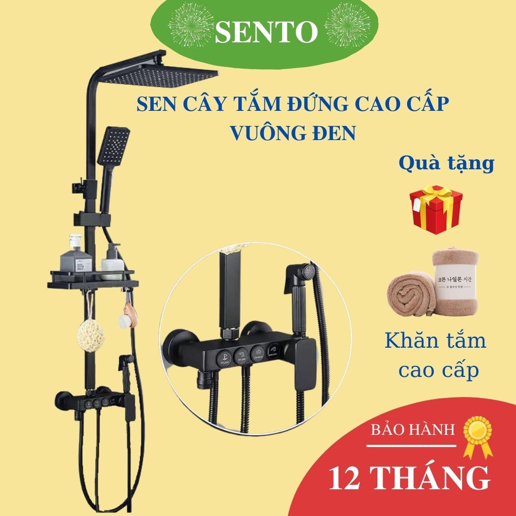 Sen cây tắm đứng SENTO bộ sen vòi vuông đen tăng áp nóng lạnh thiết bị nhà tắm ST28