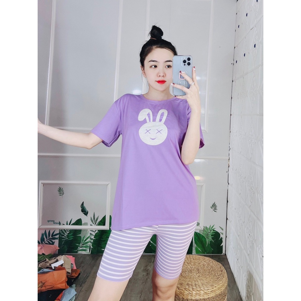 Đồ bộ thun cotton mặc nhà, set bộ nữ đẹp JULYNA QL16 LỬNG THÊU MẶT THỎ