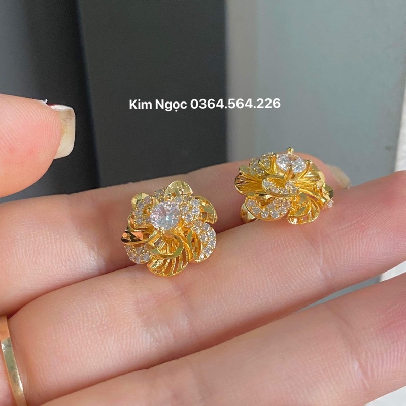 Bông tai hoa mai đá trắng mạ vàng cao cấp bền đẹp xịn Kim Ngọc