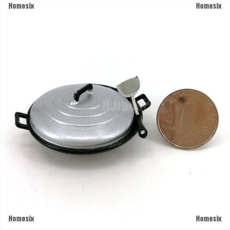 [HoMSI] 3Pcs/set 1:12 dollhouse miniature kitchen wok pot cover pancake turner toys SUU