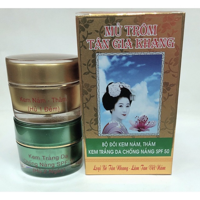 Bộ đôi kem nám thâm kem trắng da chống nắng SPF50 mủ trôm tân gia khang