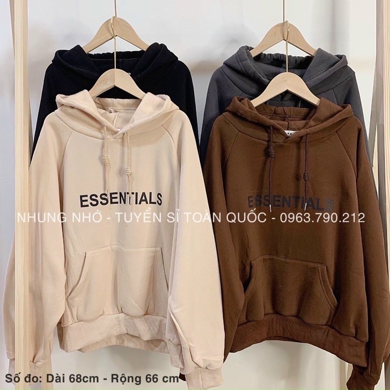 Áo hoodie nỉ chữ Essentials in cao su nổi , áo nỉ bông hàng Qc ( Ảnh Thật +VD)