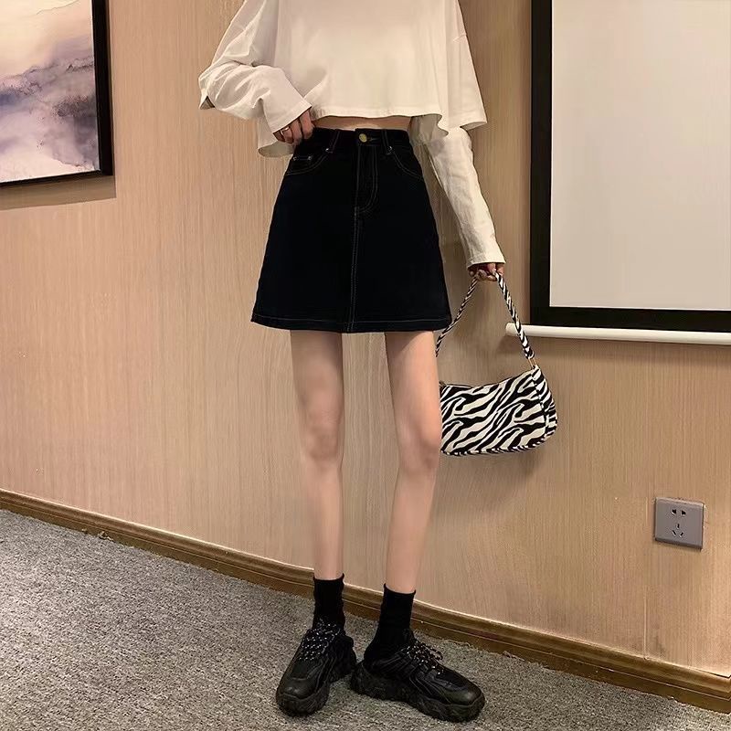 Jiashucheng Chân Váy Denim Ngắn Dáng Chữ A Lưng Cao Màu Đỏ Hồng Ngọt Ngào Thời Trang Mùa Hè Nóng Bỏng Cho Nữ