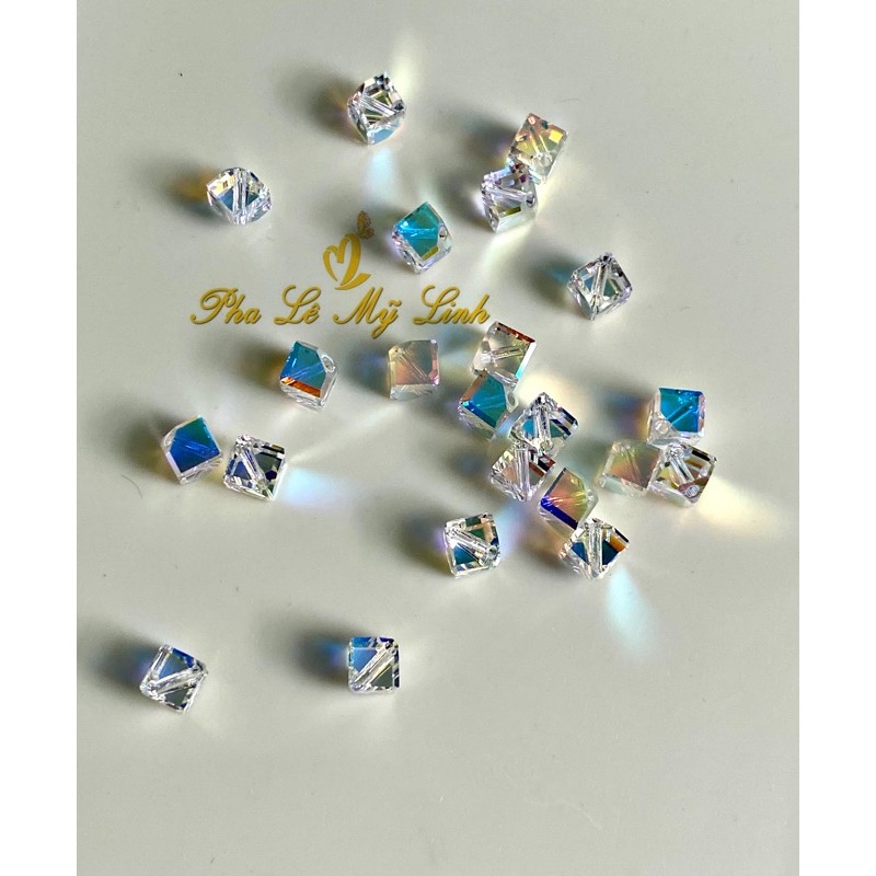 10 viên pha lê Swarovski 4mm vuông xéo trắng AB