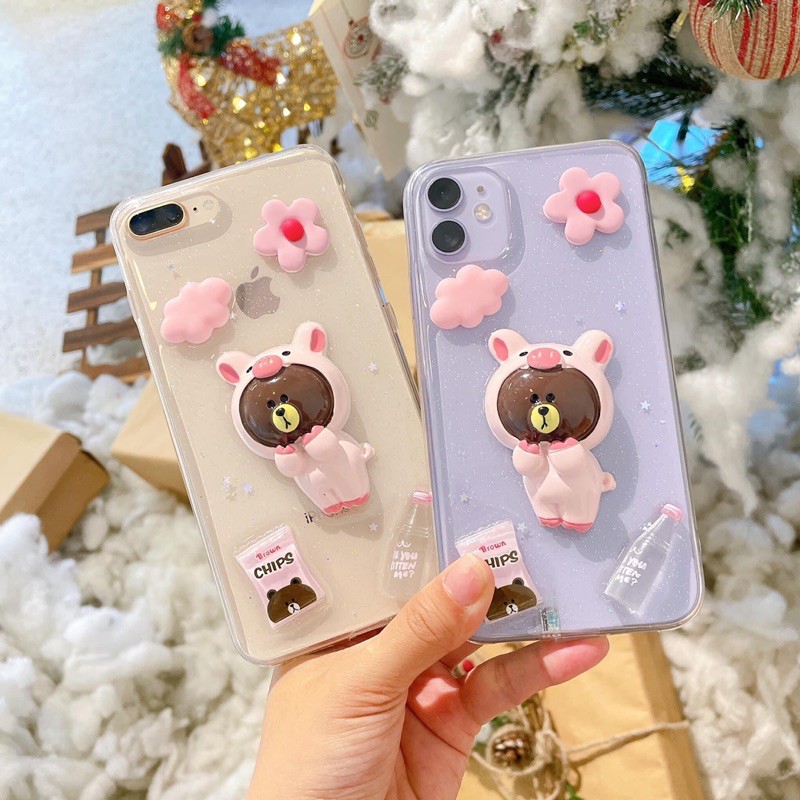 ốp lưng iphone hoạ tiết gấu brown nổi 3d kute | BigBuy360 - bigbuy360.vn