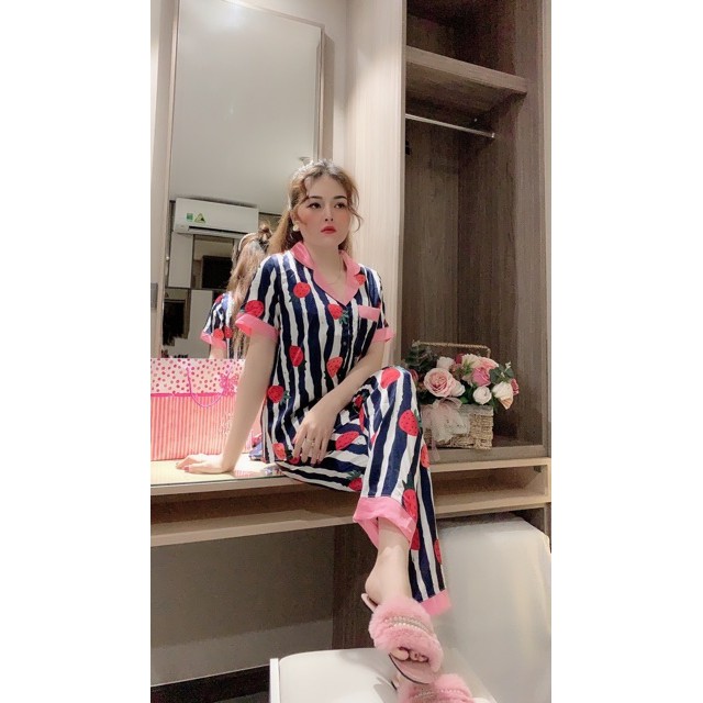 Bộ Lụa Satin Pijama Tay Ngắn Quần Dài | BigBuy360 - bigbuy360.vn