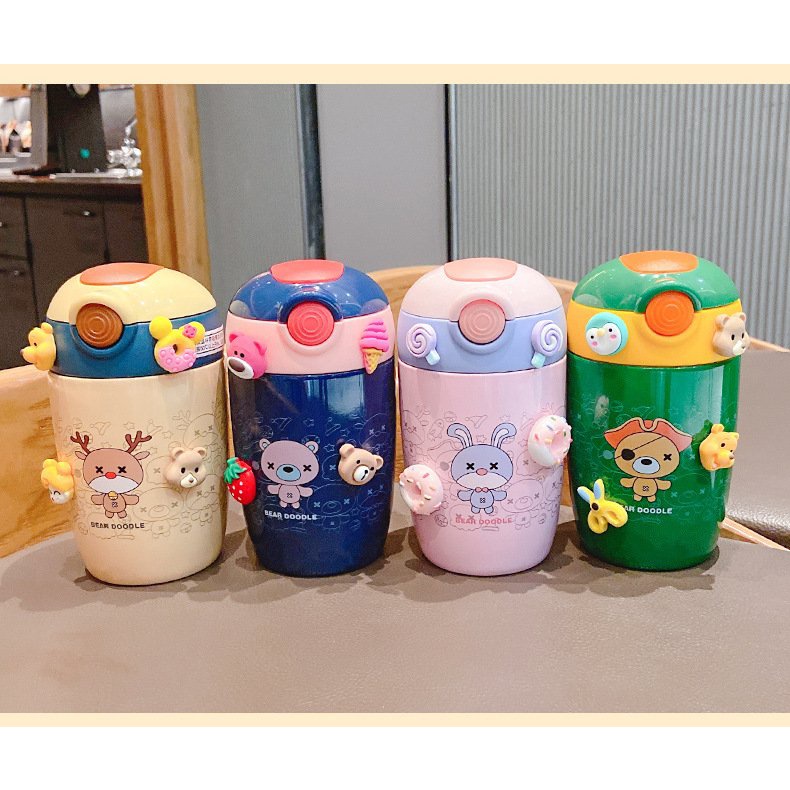 TẶNG KÈM TICKER VÀ DÂY ĐEO - BÌNH UỐNG NƯỚC GIỮ NHIỆT NÓNG LẠNH BEAR CHO BÉ