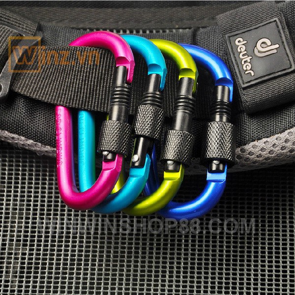 Combo 10 Móc Khóa Đa Năng Nhôm Đi Phượt 8cm, Móc Treo Đồ Du Lịch Chữ D Carabiner