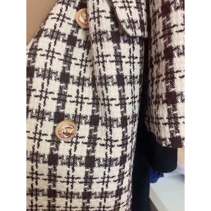 Set áo khoác+chân váy dạ kẻ