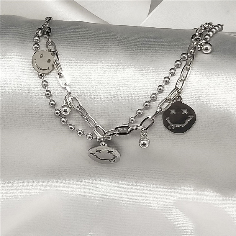 Korean double-layer chain smiley face silver bracelet expression chain