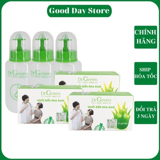 Bình xịt rửa mũi 240ml Dr.Green - Tặng kèm 10 gói muối biển nha đam