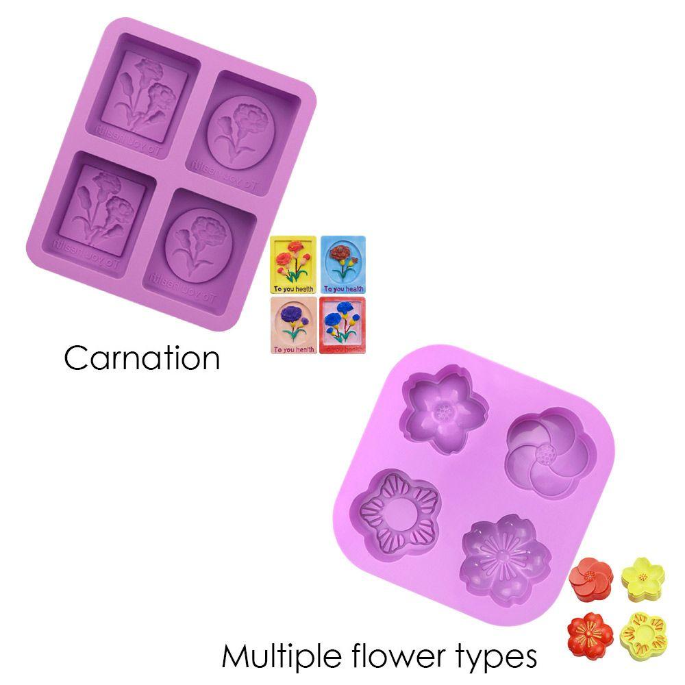 Khuôn Silicone Làm Xà Phòng 4 Ngăn Tạo Hình Hoa Cẩm Chướng 3D DIY