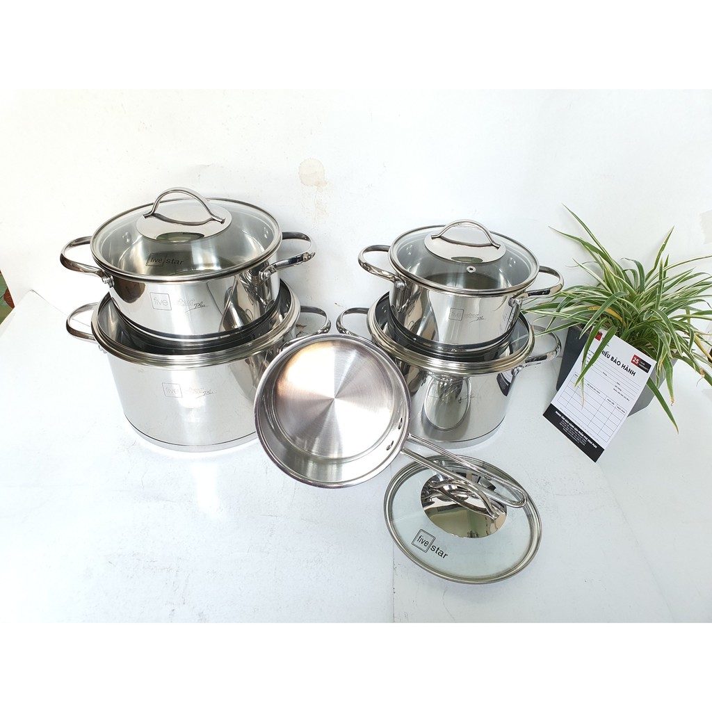 Bộ nồi xửng hấp inox cao cấp Fivestar 6 món 3 đáy từ nắp kính , dùng tốt bếp từ , hồng ngoại , gas