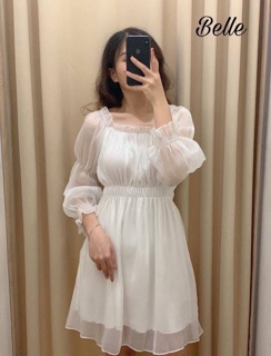 Đầm trắng tay bồng bo chun