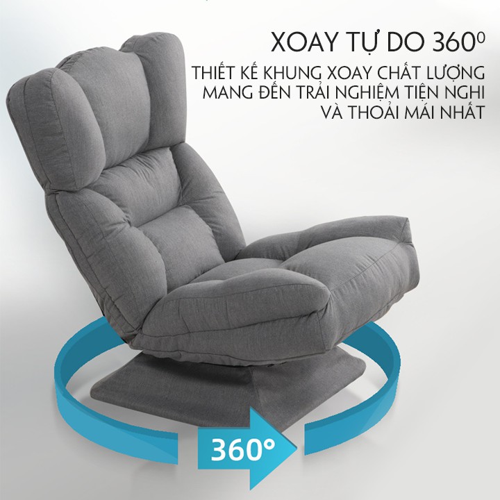 Ghế nằm đọc sách, ghế sofa thư giãn xoay tròn ngả nằm nghỉ bằng đệm bông