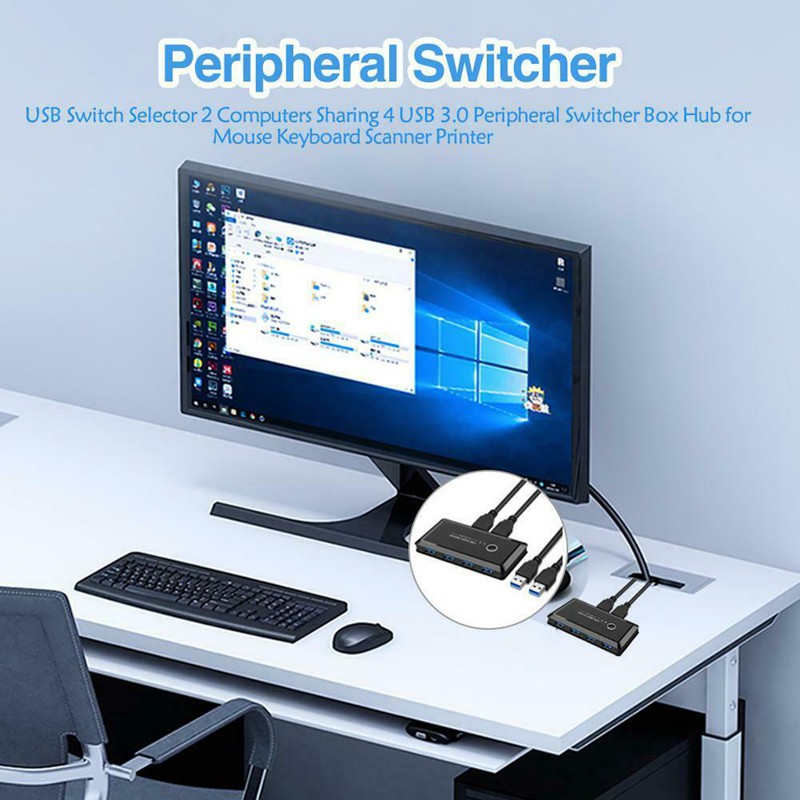 KVM Switch Box USB 3.0 Switcher 2 Port PCs Sharing 4 USB Devices for Keyboard Printer Monitor USB Switch