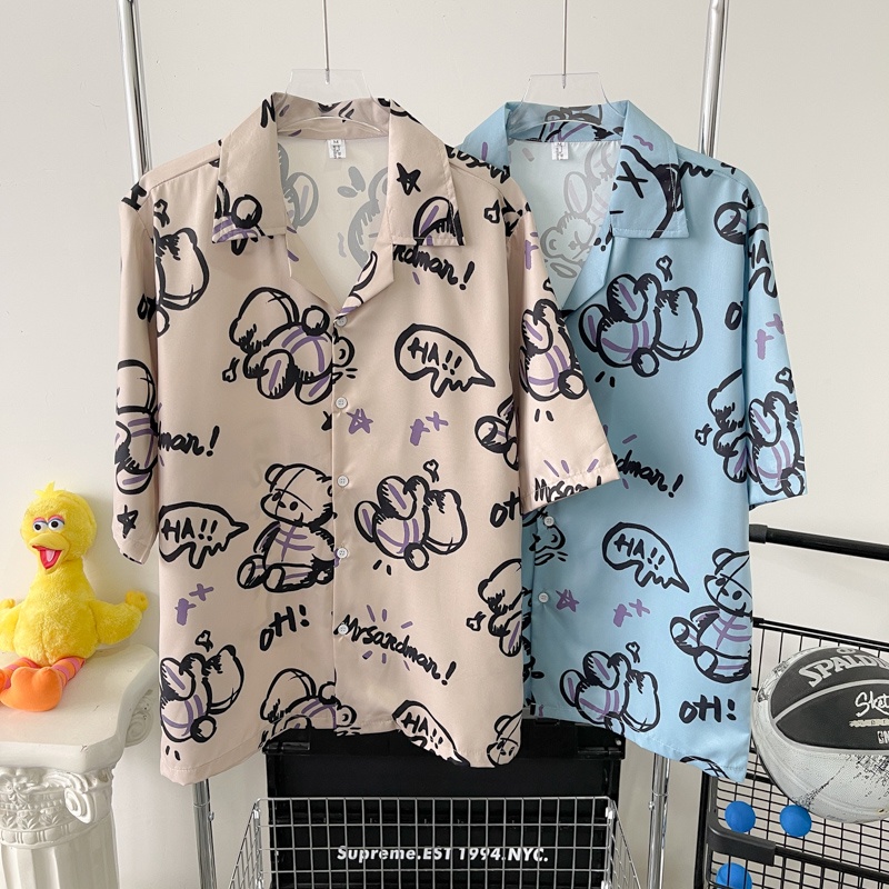 Áo Sơ Mi Mỏng Dáng Rộng Tay Cộc Thoáng Khí In Họa Tiết Hoạt Hình Thời Trang Mùa Hè 2022 Cho Nam