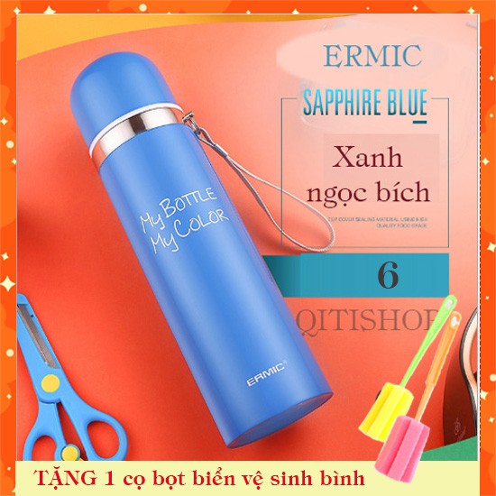 Bình Giữ Nhiệt Ermic INOX 304 - Bình Giữ Nhiệt 500ml (TẶNG Cọ Bọt Biển Vệ Sinh Bình)