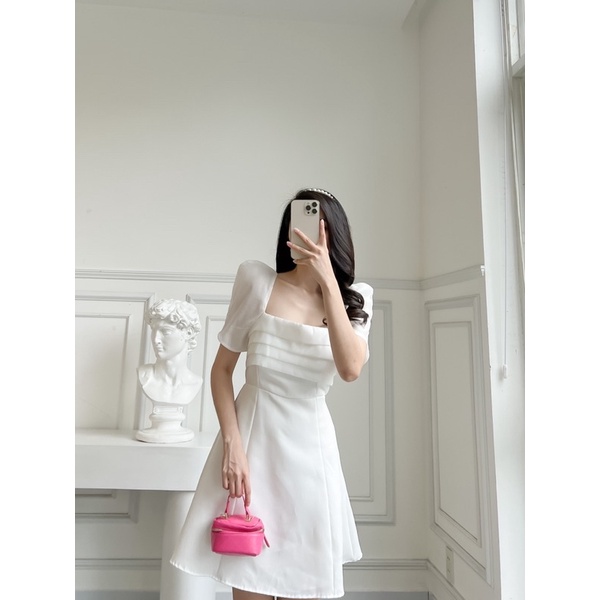 ĐẦM TIỆC TAY PHỒNG CỔ VUÔNG PHỐI VOAN  h7