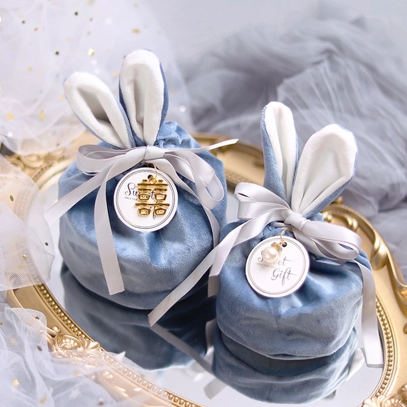 Túi nhung đựng bánh quy hình tai thỏ dễ thương mừng lễ Phục Sinh kèm phụ kiện