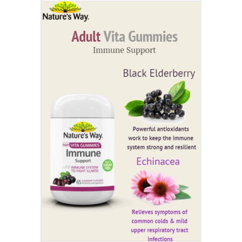 Viên dẻo tăng hệ miễn dịch cho người lớn Nature’s Way Vita Gummies Adult Immune Sugar Free 65 Pastilles