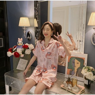 2DECEMBER Đồ Ngủ Lụa Mặc Nhà Lụa Pyjama, Hồng Kute PY01