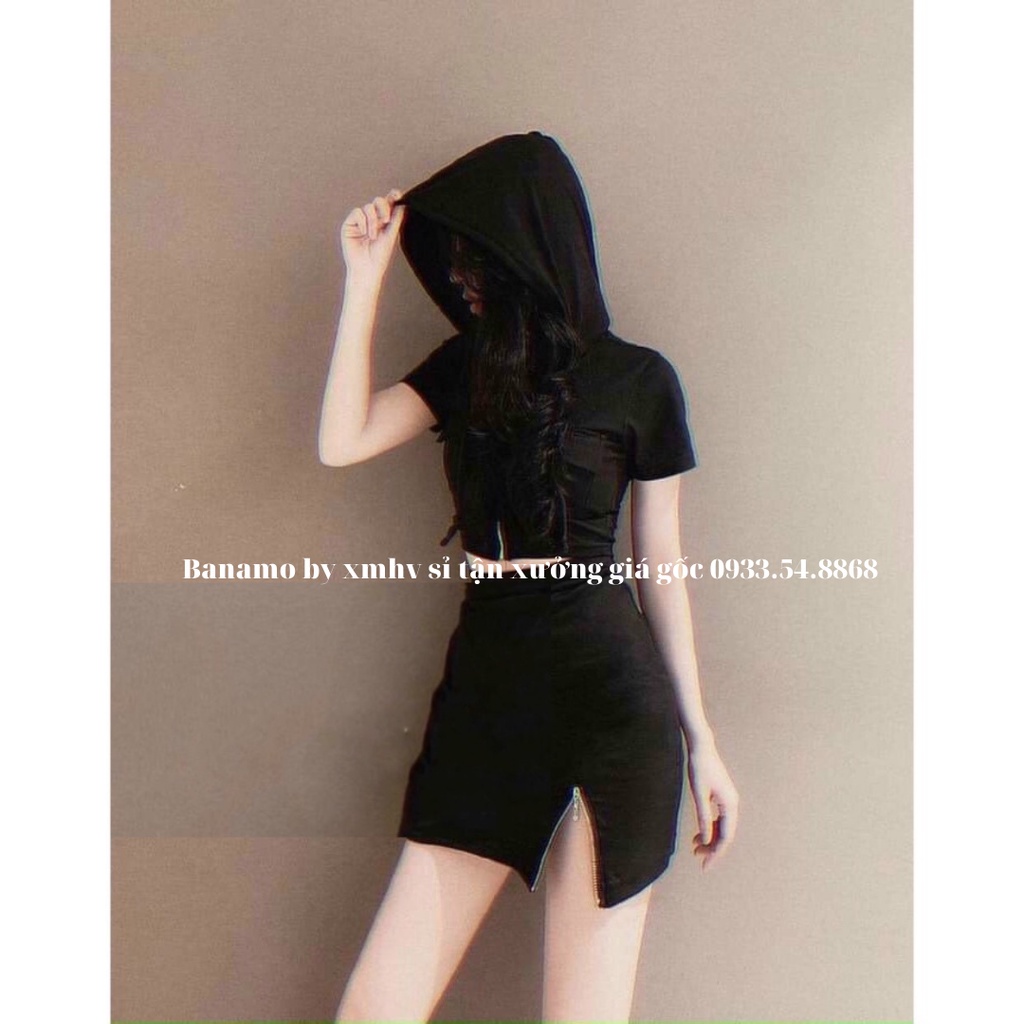 Set váy nữ xẻ đùi và áo thời trang Banamo fashion bộ váy nữ xẻ đùi 1910