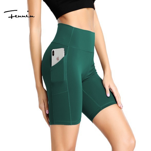 FENNIN Quần Short legging Lửng Nữ Thể Thao Eo Cao Đàn Hồi Mau Khô Tập Gym Yoga Nâng Mông (S-XXXL) ་