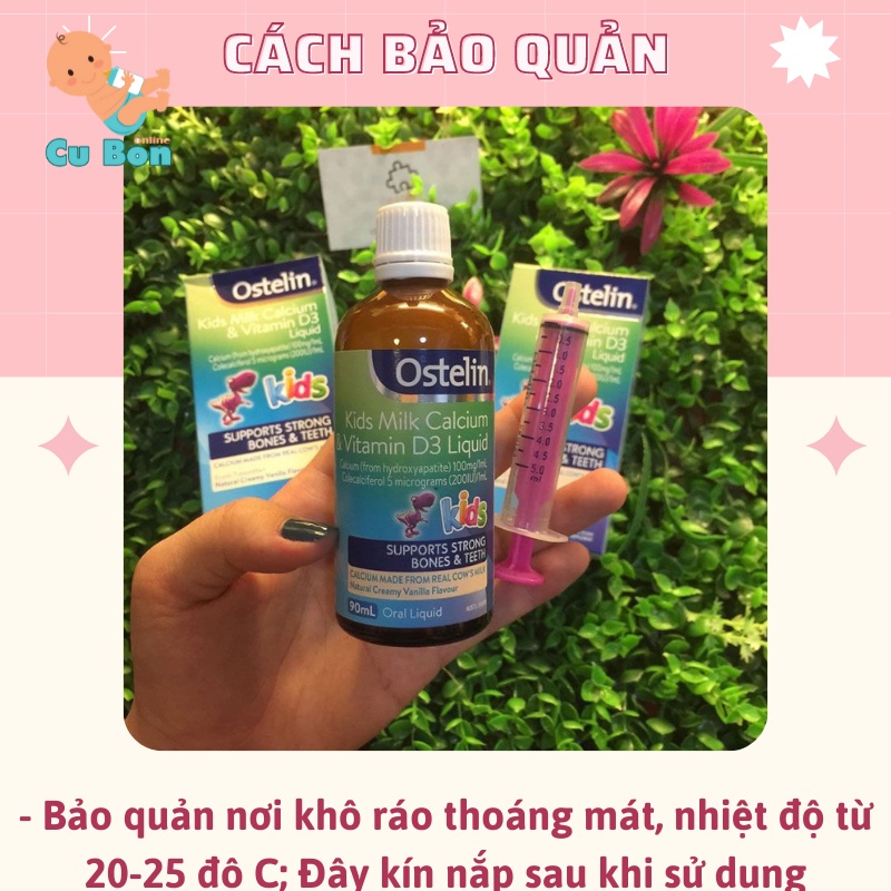 CANXI VÀ D3 Khủng Long Dạng Nước cho bé Ostelin Kids Milk Calcium và Vitamin D3 liquid 90ml cho bé từ 7 tháng tuổi