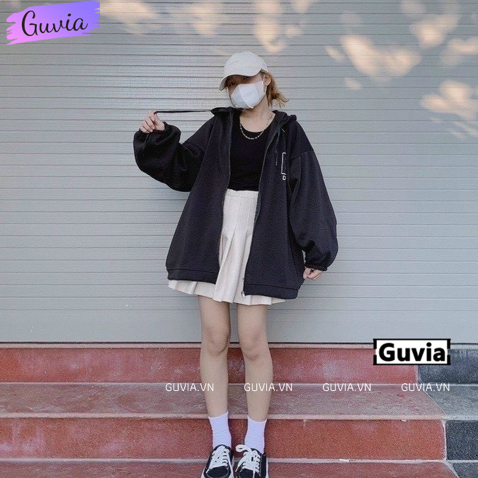 Áo Khoác Nỉ Hoodie DORIS Nam Nữ Ulzzang Unisex Tay Rộng, Áo Khoác Dây Kéo Form Rộng GUVIA