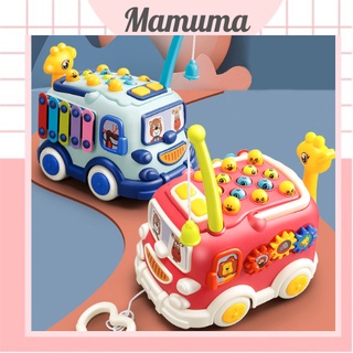 Hộp âm nhạc, xe bus âm nhạc 6 mặt đa năng cho bé có nhạc, đồ chơi xe buýt đàn gõ, câu cá, đập chuột, bánh răng - Mamuma